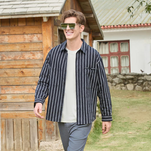 半身缘男装 春季纯棉条纹立体显高显瘦舒适衬衫251212P01012033 商品图2