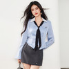 西遇蓝色条纹短款衬衫女2025年春季新款通勤设计感轻职场收腰上衣SS150033 商品缩略图3