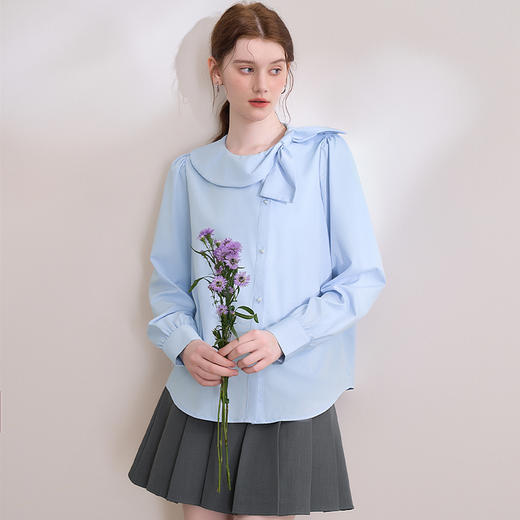 设计感娃娃领蝴蝶结绑带衬衫女气质垂感泡泡袖衬衣V0250137 商品图2