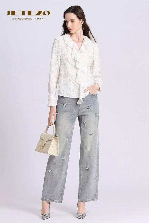 裘堤婼JETEZO蝴蝶蓝牛仔直筒裤BD15761B1 商品图2