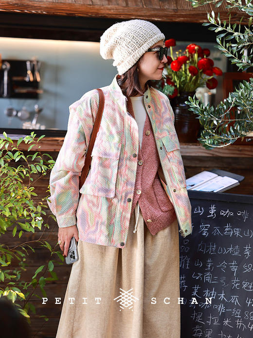 PETIT SCHAN小闪 CLO#721 Colourful tofu 花豆腐 日本进口棉混纺可拆卸两穿春秋工装马甲/夹克外套 商品图3