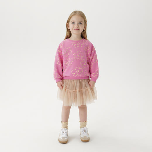 马克珍妮女童爱心花朵宽松卫衣宝宝圆领上衣2025年春装新款250217 商品图2