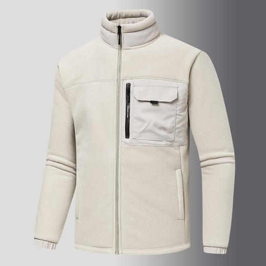 秋冬季摇粒绒卫衣 男士厚款运动休闲立领抓绒外套加大码 商品图3