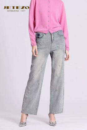 裘堤婼JETEZO蝴蝶蓝牛仔直筒裤BD15761B1