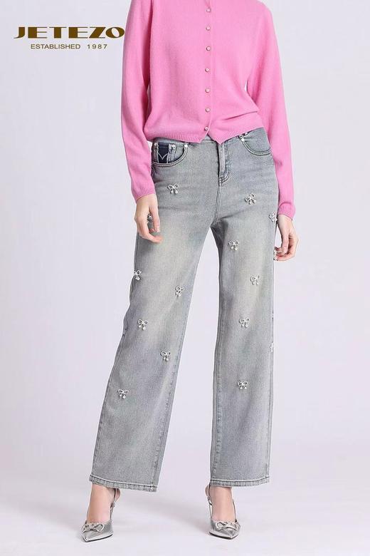 裘堤婼JETEZO蝴蝶蓝牛仔直筒裤BD15761B1 商品图0