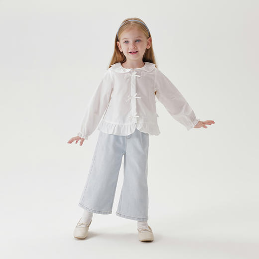 马克珍妮女童甜美荷叶领衬衫 宝宝纯棉衬衣2025年春装新款250251 商品图1