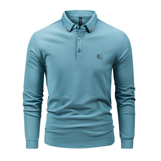 罗蒙【7A抗菌】精美皮标商务polo衫男长袖t恤男春秋t恤男长袖POLO衫 商品图1