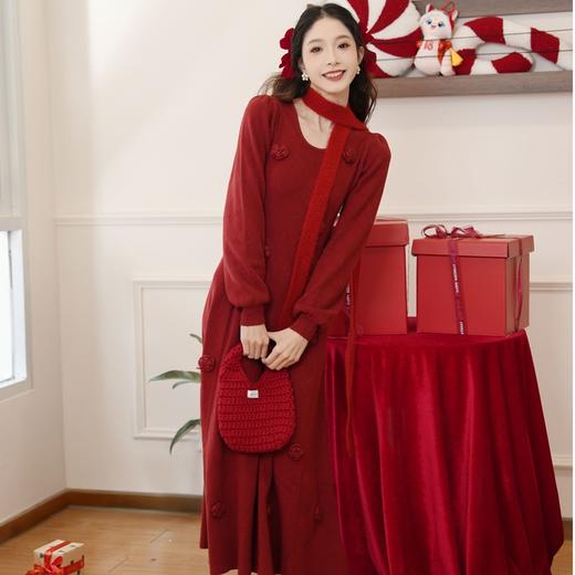 两三事红拂暮色打底连衣裙女配显瘦遮肚连衣裙长袖显瘦秋辣妹穿搭 商品图4