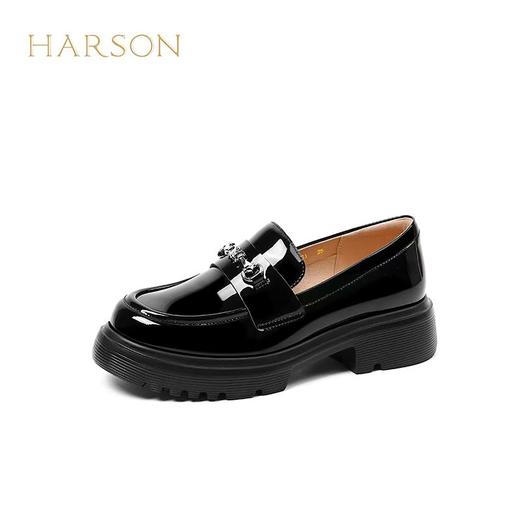 HARSON 【B3F】 哈森2025春季新品女鞋厚底高跟乐福鞋漆皮亮面深口单鞋HS257150 商品图3