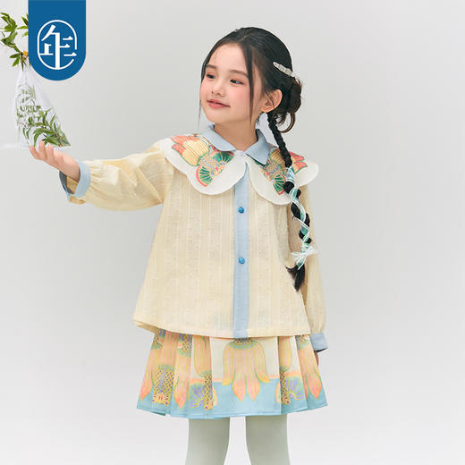 年衣童装女童衬衫2025春款长袖娃娃衫新中式复古儿童女孩浮光跃金衬衫 商品图1