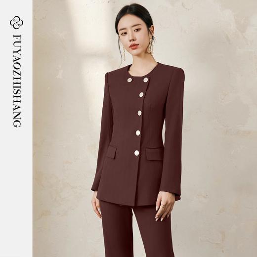 IWY/扶摇系列 暗红色职业装女秋冬流行色高级感羊毛西装外套微喇裤FYCP571 商品图0