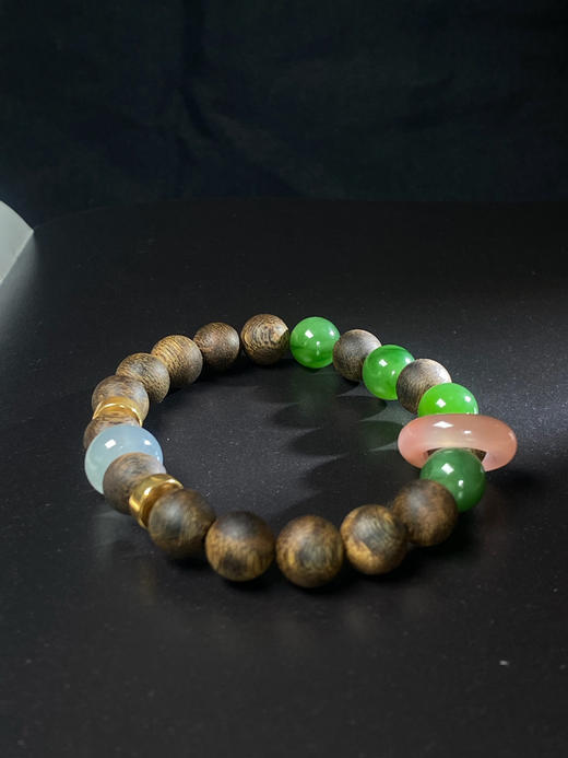 XY0060原创沉香DIY圆珠手串碧玉南红跑环 商品图3