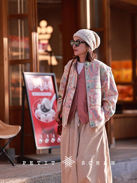 PETIT SCHAN小闪 CLO#720 Pink camellia 粉山茶 羊毛混纺花纱圆领长袖开衫 商品图3