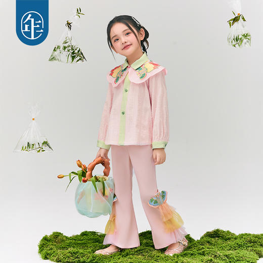 年衣童装女童衬衫2025春款长袖娃娃衫新中式复古儿童女孩浮光跃金衬衫 商品图3