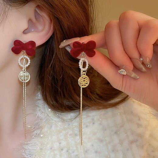 【YW】无忧购喜庆红色丝绒蝴蝶结耳钉O-038(截单后7天发货) 商品图8