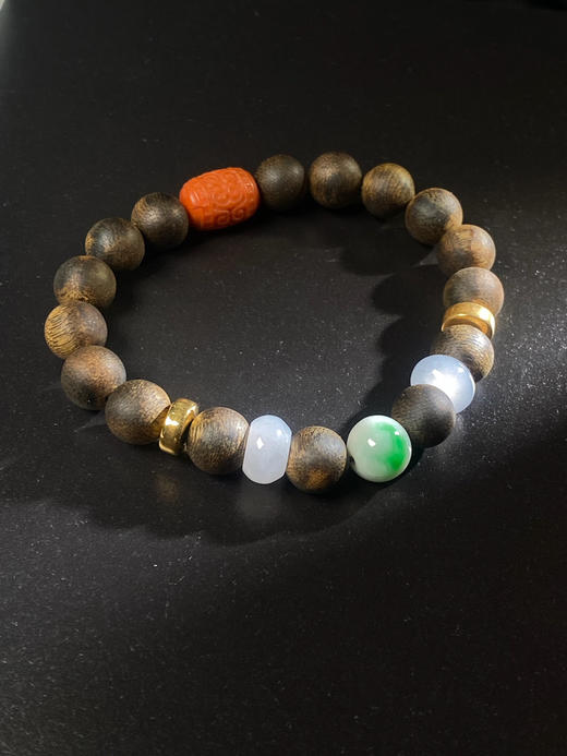 XY0088原创沉香DIY手串辣绿翡翠18K金南红桶珠 商品图4