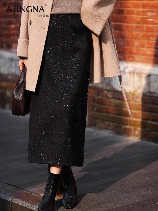 【西式立裁】阿菁娜设计感松紧腰闪亮优雅半身裙F30C213009 商品图2