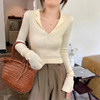 西遇驳领针织衫女2025年春季新款V领外穿弹性薄款毛衣短款上衣SS150061 商品缩略图2