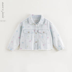 马克珍妮女童彩色刺绣爱心牛仔外套儿童夹克2025年春装新款250191