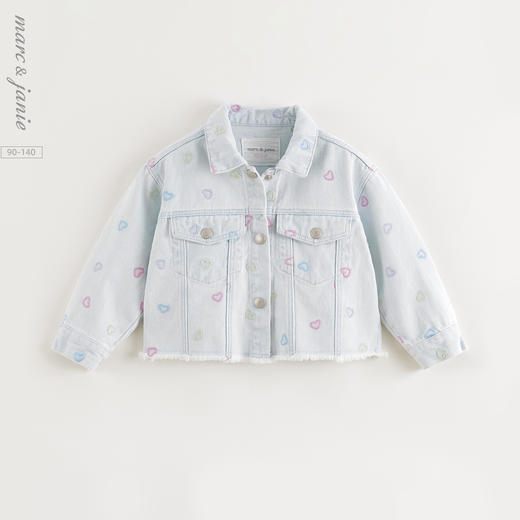 马克珍妮女童彩色刺绣爱心牛仔外套儿童夹克2025年春装新款250191 商品图0
