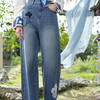 两三事 花间浅染 2025春季新款双层蕾丝拼接裤脚绣花直筒牛仔裤女 商品缩略图1