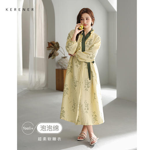 可人儿小众设计新款泡泡绵女士睡裙春秋长袖少女睡衣可外穿连衣裙 商品图0