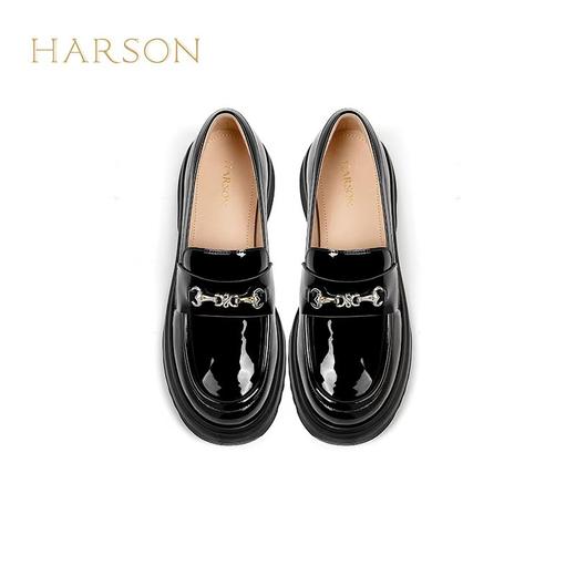 HARSON 【B3F】 哈森2025春季新品女鞋厚底高跟乐福鞋漆皮亮面深口单鞋HS257150 商品图0