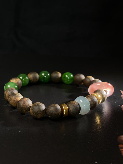 XY0060原创沉香DIY圆珠手串碧玉南红跑环 商品图4