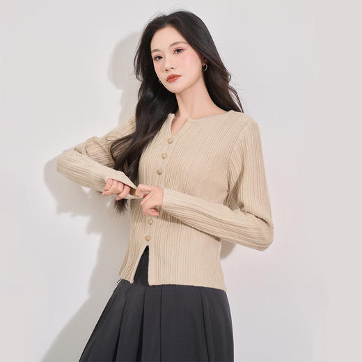 西遇HB复古辣妹纯欲风长袖针织上衣女新款咖色百搭毛衣SS140948 商品图5