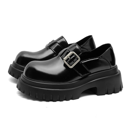 西遇增高厚底乐福鞋女新款一脚蹬黑色勃肯鞋英伦小皮鞋V0356295 商品图4