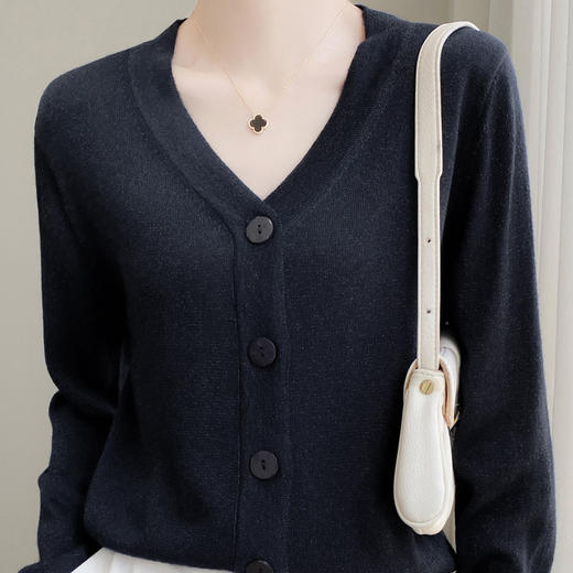 针织衫女金银丝工艺开衫新款秋季薄款春秋外搭长袖上衣v领毛衣外套SZ2702 商品图1