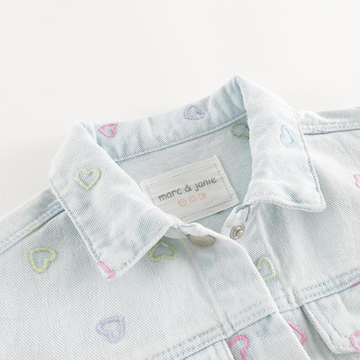 马克珍妮女童彩色刺绣爱心牛仔外套儿童夹克2025年春装新款250191 商品图3