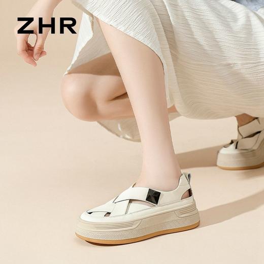 ZHR则则厚底透气板鞋女2024夏季复古时尚百搭单鞋增高罗马凉鞋女 商品图8