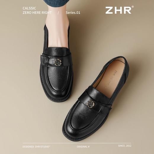 ZHR玫瑰扣饰乐福鞋女2025春季新款复古英伦风单鞋一脚蹬小皮鞋子 商品图5