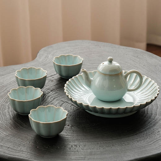 汝瓷 玛瑙天青釉  开片茶具花朝月夕套组  雅致 商品图0