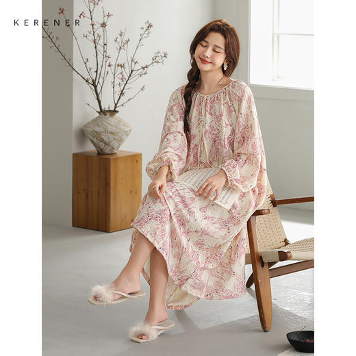 可人儿小众设计新款泡泡绵女士睡裙春秋长袖少女睡衣可外穿连衣裙 商品图1