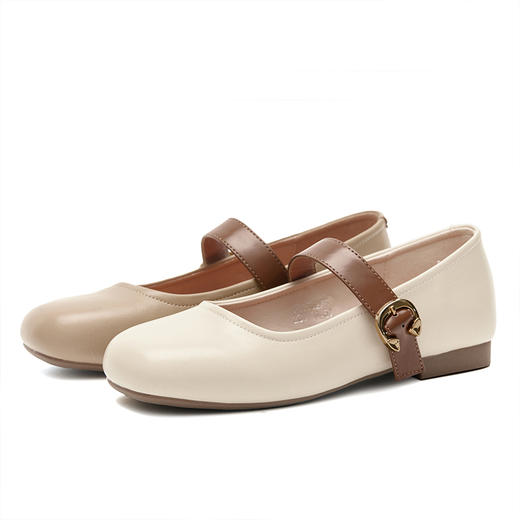 西遇圆头玛丽珍鞋女新款复古配裙子单鞋平底白色小皮鞋V0356276 商品图4