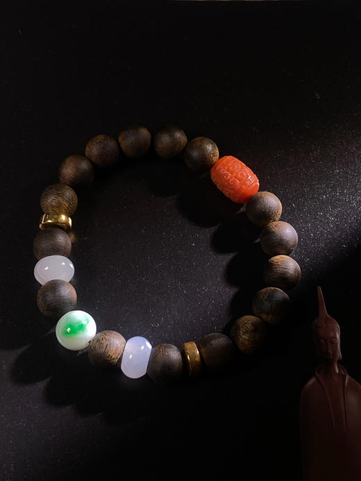 XY0088原创沉香DIY手串辣绿翡翠18K金南红桶珠 商品图2