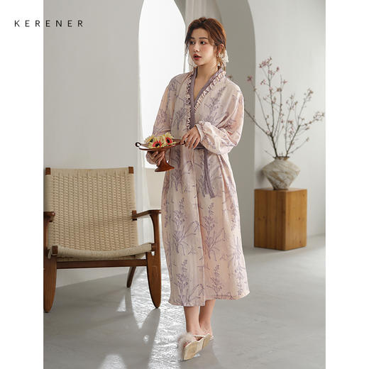 可人儿小众设计新款泡泡绵女士睡裙春秋长袖少女睡衣可外穿连衣裙 商品图3