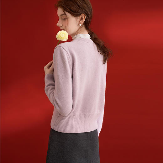 西遇红色短款针织开衫女新款战袍小香风圆领外套D0044194 商品图4