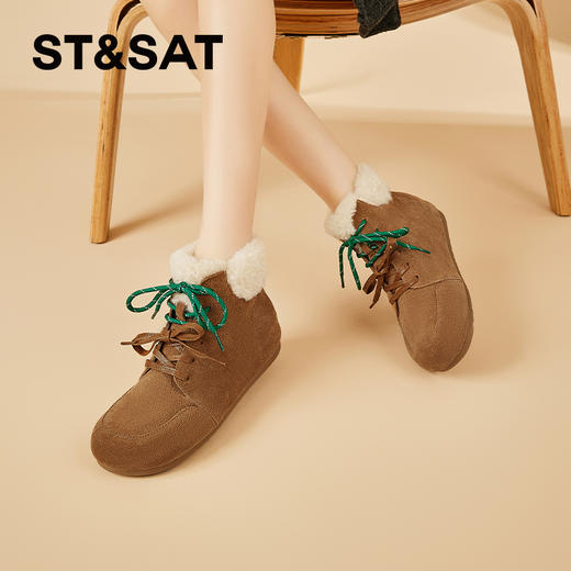星期六复古百搭加绒加厚保暖高帮棉鞋女SSC4118EDR 商品图2