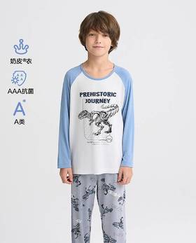 【春上新】8楼爱慕儿童Aimer Kids男孩奶皮机械恐龙套头长袖睡衣AK241H101，吊牌价329元