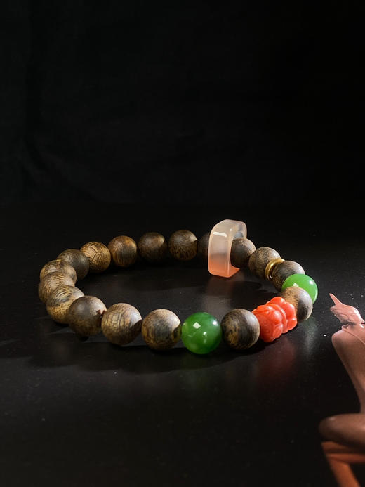 XY0075原创沉香DIY手串并蒂莲南红冰飘跑环.18K 商品图4