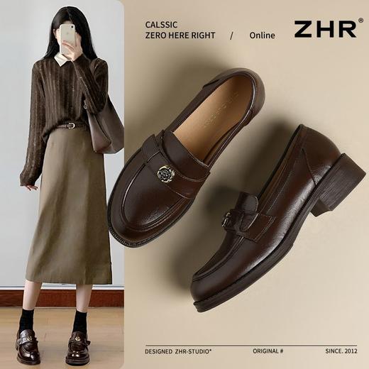 ZHR玫瑰扣饰乐福鞋女2025春季新款复古英伦风单鞋一脚蹬小皮鞋子 商品图1