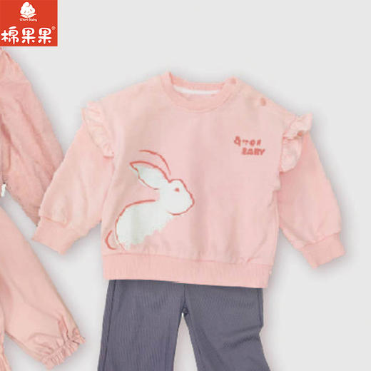 棉果果春季新品商场同款女童粉色小兔花边小毛圈圆领套头卫衣M122180225089 商品图0