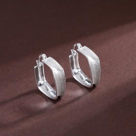子佩集S925银【霜秀】耳环纯银【BF766】原创2扣环耳圈方形2501
