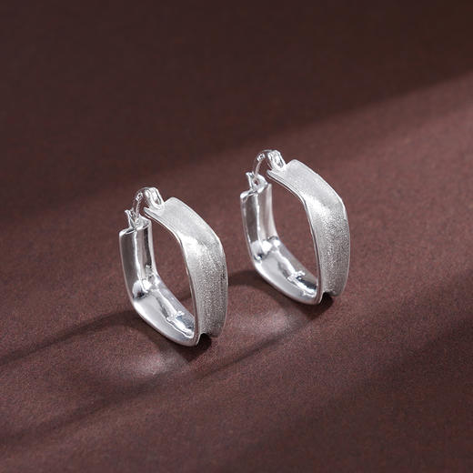 子佩集S925银【霜秀】耳环纯银【BF766】原创2扣环耳圈方形2501 商品图0