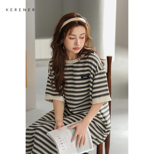 可人儿小众设计师新款泡泡绵女睡衣夏季短袖少女睡裙可外穿连衣裙 商品图2