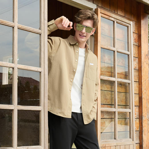 半身缘男装 春季洗水棉吸湿排汗简约休闲百搭衬衫251212U01012071 商品图3