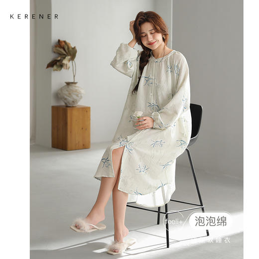 可人儿小众设计新款泡泡绵女士睡裙春秋长袖少女睡衣可外穿连衣裙 商品图0